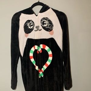 christmas themed panda onesie with hoodie